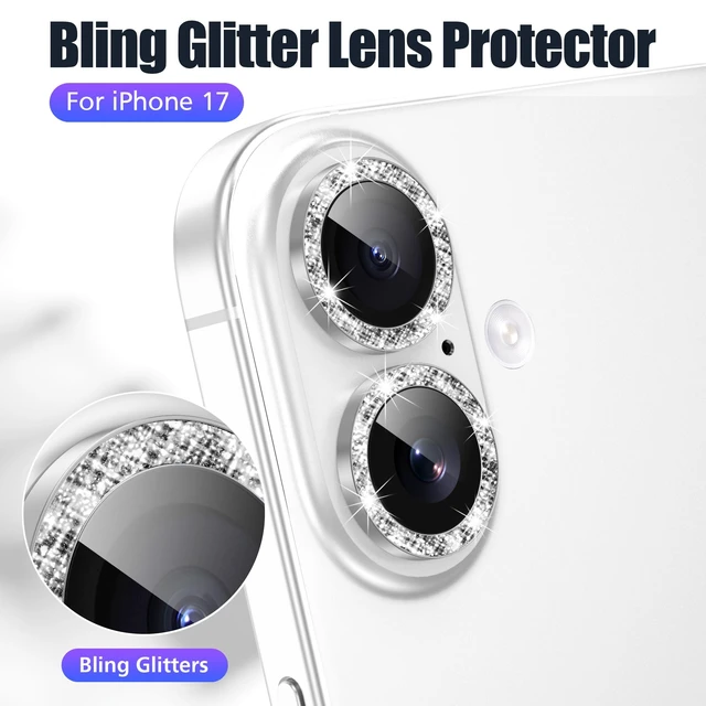 Alt view image 5 of 7 - 3+3 6 Pack for iPhone 17 Camera Lens Protector Cover | Individual Bling Diamond & Bling Glitter Sparkle Cute Gem Metal Ring, 9H Tempered HD Glass