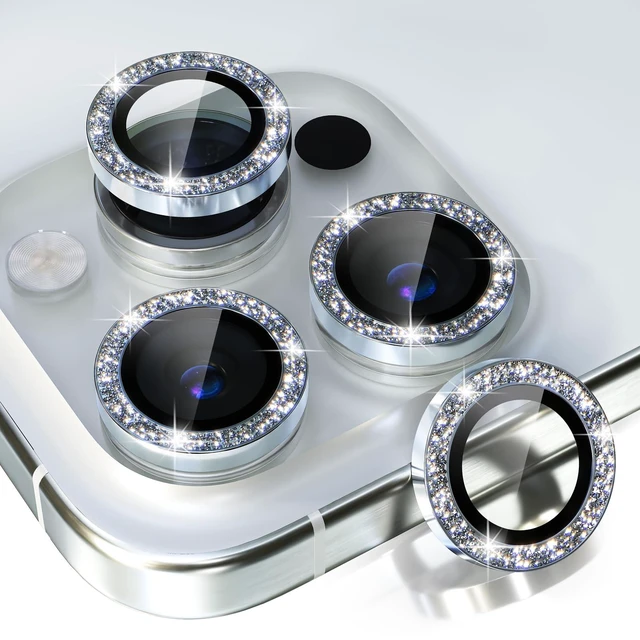 Main image of for iPhone 15 Pro/iPhone 15 Pro Max Camera Lens Protector | Ultra HD, Bling 9H Tempered Glass Camera Cover Screen Protector Metal Ring Decoration Accessories (Glitter-Silver)