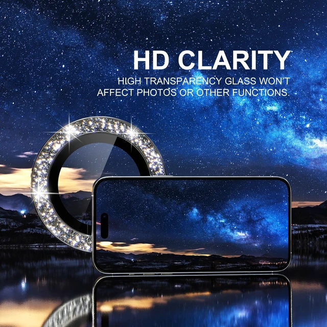 Alt view image 5 of 6 - for iPhone 15 Pro/iPhone 15 Pro Max Camera Lens Protector | Ultra HD, Bling 9H Tempered Glass Camera Cover Screen Protector Metal Ring Decoration Accessories (Glitter-Silver)