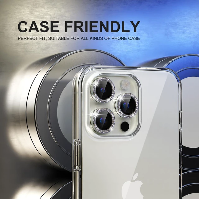 Alt view image 4 of 6 - for iPhone 15 Pro/iPhone 15 Pro Max Camera Lens Protector | Ultra HD, Bling 9H Tempered Glass Camera Cover Screen Protector Metal Ring Decoration Accessories (Glitter-Silver)