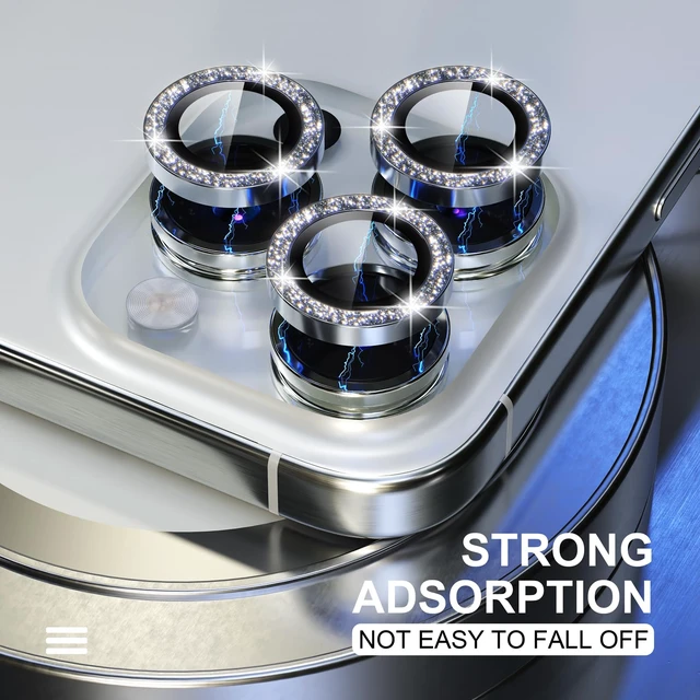 Alt view image 6 of 6 - for iPhone 15 Pro/iPhone 15 Pro Max Camera Lens Protector | Ultra HD, Bling 9H Tempered Glass Camera Cover Screen Protector Metal Ring Decoration Accessories (Glitter-Silver)