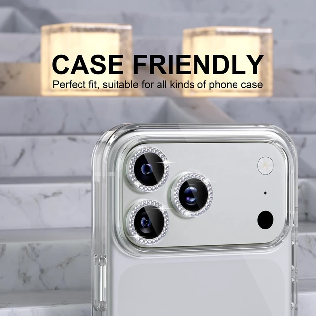 Alt view image 4 of 7 - for iPhone 18 Pro/iPhone 18 Pro Max Camera Lens Protector | Ultra HD, Bling 9H Tempered Glass Camera Cover Screen Protector Metal Ring Decoration Accessories (Diamond-Silver)
