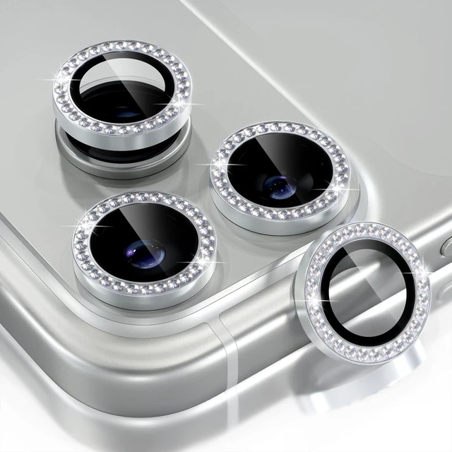 Main image of for iPhone 18 Pro/iPhone 18 Pro Max Camera Lens Protector | Ultra HD, Bling 9H Tempered Glass Camera Cover Screen Protector Metal Ring Decoration Accessories (Diamond-Silver)