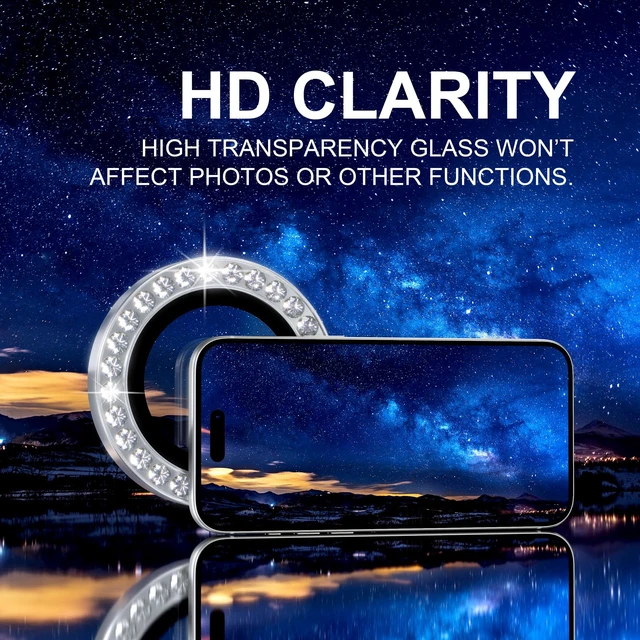 Alt view image 5 of 7 - for iPhone 18 Pro/iPhone 18 Pro Max Camera Lens Protector | Ultra HD, Bling 9H Tempered Glass Camera Cover Screen Protector Metal Ring Decoration Accessories (Diamond-Silver)