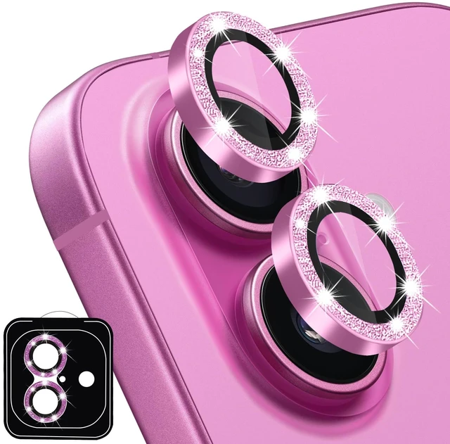 Main image of Designed for iPhone 16 and 16 Plus Camera Lens Protector, Bling Glitter Diamond Lens Cover 9H Tempered Glass Camera Cover Anti Scratch Shockproof Screen Protector