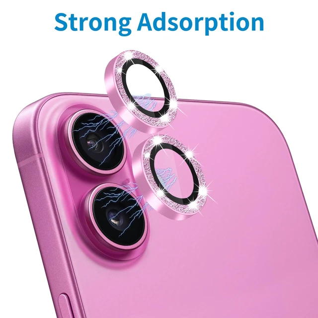 Alt view image 4 of 7 - Designed for iPhone 16 and 16 Plus Camera Lens Protector, Bling Glitter Diamond Lens Cover 9H Tempered Glass Camera Cover Anti Scratch Shockproof Screen Protector