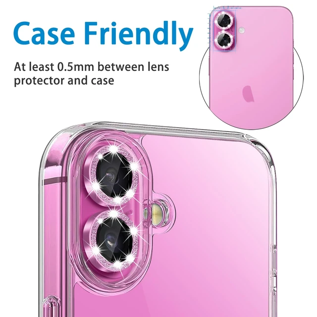 Alt view image 5 of 7 - Designed for iPhone 16 and 16 Plus Camera Lens Protector, Bling Glitter Diamond Lens Cover 9H Tempered Glass Camera Cover Anti Scratch Shockproof Screen Protector