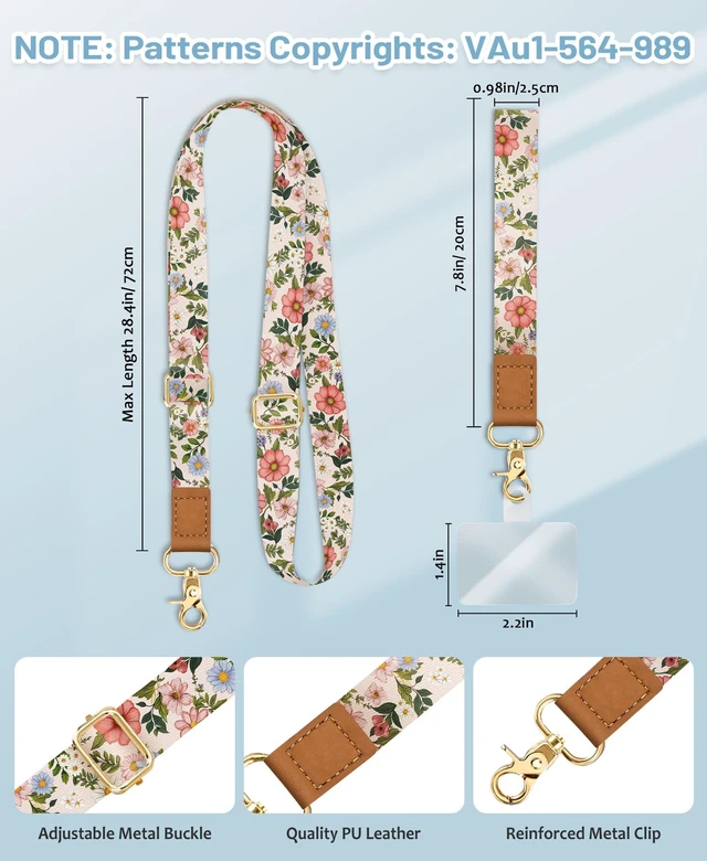 Alt view image 5 of 7 - Phone Lanyard Crossbody Strap Wrist Neck Adjustable Women Flower | Cell Phone Lanyard for Travel Cruise Daily, Hands-free, Fit Keys ID Badge, for Full-coverage Phone Case, Accessories, Gifts