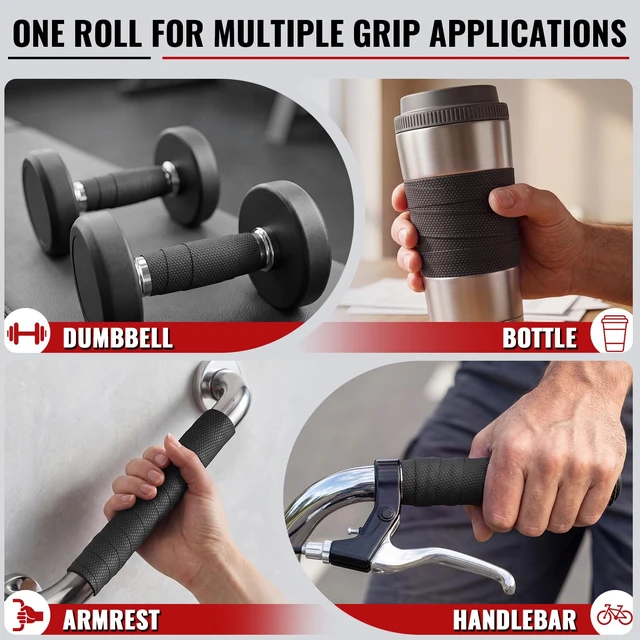 Alt view image 3 of 7 - Rubber Grip Tape for Handles 1" x 16.4Ft Tools Anti Slip Rubber Tape Black | Ultra-Thin Black Rubber Anti-Slip Grip Tape, Textured, Strong Adhesive, Wear Resistant, Easy to Cut for Tool Handles