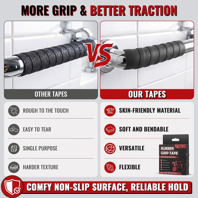 Alt view image 5 of 7 - Rubber Grip Tape for Handles 1" x 16.4Ft Tools Anti Slip Rubber Tape Black | Ultra-Thin Black Rubber Anti-Slip Grip Tape, Textured, Strong Adhesive, Wear Resistant, Easy to Cut for Tool Handles