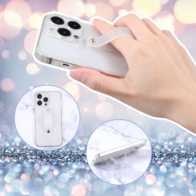 Alt view image 3 of 7 - 2Pcs Phone Case Holder Strap, Phone Loops for Back of Phones | White Silicone Kickstand Cellphone Strap Grip Holder for Most Mobile Phones Case