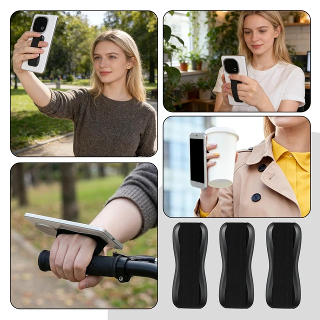 Alt view image 7 of 7 - Phone Case Finger Strap, 3 Pack Black Phone Grip Strap, Universal Elastic Phones Grips for Back of Phones, Lightweight Portable Smartphone Case Holder for Most Smartphones Cases