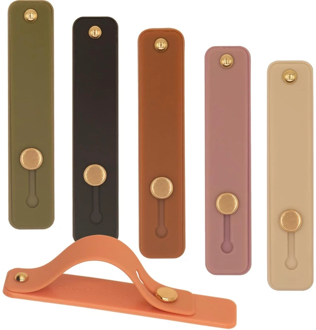 Main image of Cell Phone Finger Holder Grip Loop Accessories for Hand, Mobile Phone Knob Handle Kickstand Strap Hooks for Back of Silicone Phone Case - 6 Pack (Black Green Purple Off-White Brown Pink)