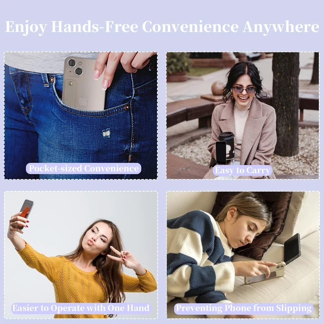Alt view image 4 of 6 - Cell Phone Finger Holder Grip Loop Accessories for Hand, Mobile Phone Knob Handle Kickstand Strap Hooks for Back of Silicone Phone Case - 6 Pack (Black Green Purple Off-White Brown Pink)