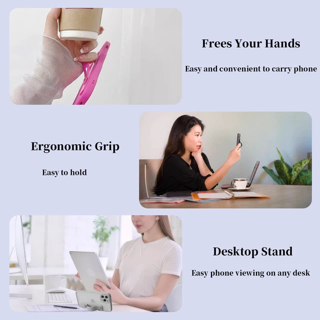 Alt view image 5 of 6 - Cell Phone Finger Holder Grip Loop Accessories for Hand, Mobile Phone Knob Handle Kickstand Strap Hooks for Back of Silicone Phone Case - 6 Pack (Black Green Purple Off-White Brown Pink)