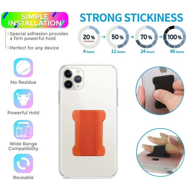 Alt view image 2 of 7 - Finger Strap Phone Holder - Ultra Thin Anti-Slip Universal Cell Phone Grips Band Holder for Back of Phone - 2PackBlackOrange
