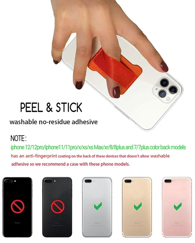 Alt view image 3 of 7 - Finger Strap Phone Holder - Ultra Thin Anti-Slip Universal Cell Phone Grips Band Holder for Back of Phone - 2PackBlackOrange