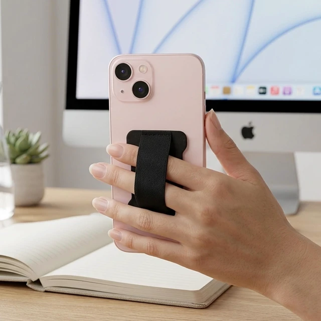 Alt view image 6 of 7 - Finger Strap Phone Holder - Ultra Thin Anti-Slip Universal Cell Phone Grips Band Holder for Back of Phone - 2PackBlackOrange