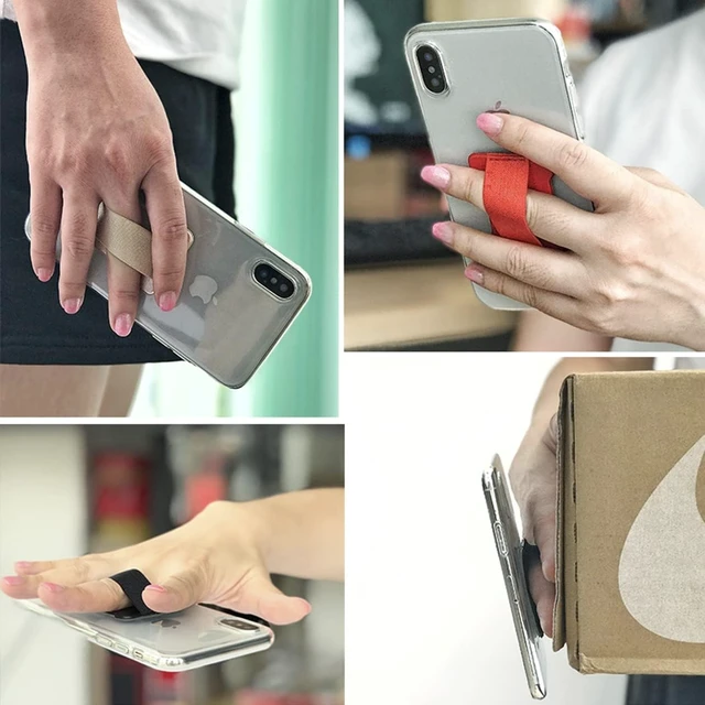 Alt view image 7 of 7 - Finger Strap Phone Holder - Ultra Thin Anti-Slip Universal Cell Phone Grips Band Holder for Back of Phone - 2PackBlackOrange