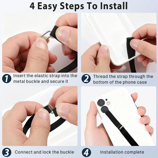 Alt view image 3 of 7 - C-Shaped Silicone Clip Finger Phone Grip Strap Reusable Stretchy Loop Holder for iPhone & Samsung Cases, Black + Pink