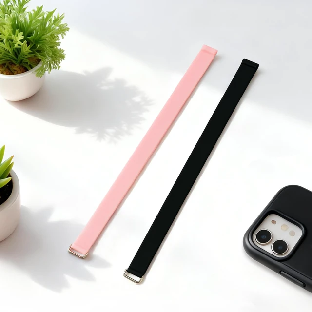 Alt view image 7 of 7 - C-Shaped Silicone Clip Finger Phone Grip Strap Reusable Stretchy Loop Holder for iPhone & Samsung Cases, Black + Pink