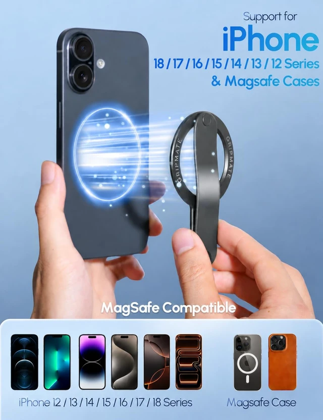 Alt view image 2 of 6 - for MagSafe Phone Grip for iPhone, Slim Magnetic Phone Ring Holder | Removable Phone Loop Grip, Comfortable Finger Holder for iPhone 18 Pro Max 17/16/15/14/13/12, Black