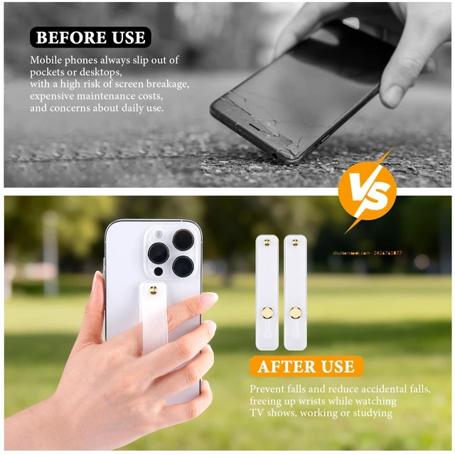 Alt view image 7 of 7 - 2-Pack White Silicone Phone Strap with Kickstand - Versatile Grip & Holder for Most Phones and Cases (Transparent * 2)