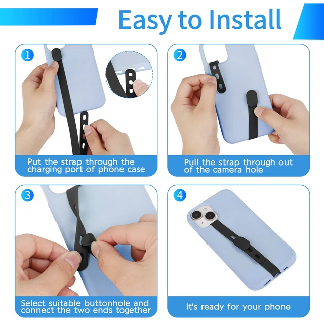 Alt view image 4 of 6 - (3 Pack) Finger Phone Grip, Adjustable Silicone Cellphone Strap for Phone Case as Phone Loop Holder for iPhone Case & Samsung Phone, Black