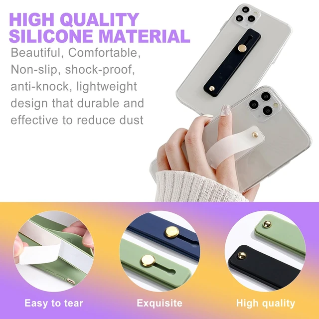 Alt view image 3 of 6 - 12 Pack Phone Finger Straps - Silicone Grip Loop Holders for Universal Cell Phone Case, Strong Adhesive Loop Strap, Assorted Colors Finger Grip for Back