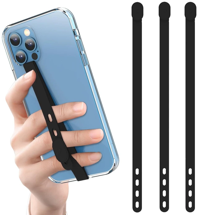 Main image of (3 Pack) Finger Phone Grip, Adjustable Silicone Cellphone Strap for Phone Case as Phone Loop Holder for iPhone Case & Samsung Phone, Black