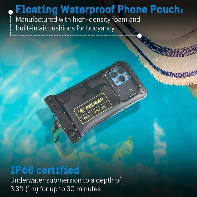 Alt view image 2 of 7 - 2 Pack Marine Waterproof Phone Pouch (Regular) -Black/Hi-Vis Yellow | Touchscreen IP68 Floating Waterproof Phone Case w/Detachable Lanyard - Fits All Phones - Beach Cruise Ship Travel Essentials