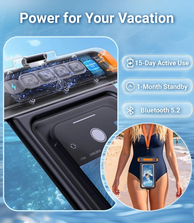 Alt view image 7 of 7 - IP68 Waterproof Phone Pouch with Bluetooth Shutter,Floating,Black | Capture Photos & Videos Underwater Hands-Free.Universal Large Case Fits Phones up to 8.5",Including iPhone Samsung Google