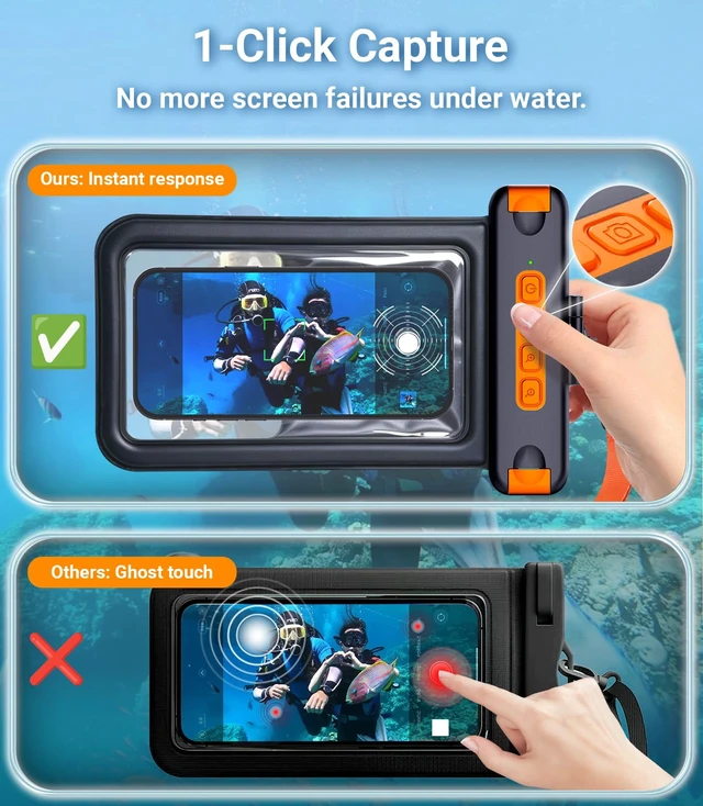 Alt view image 3 of 7 - IP68 Waterproof Phone Pouch with Bluetooth Shutter,Floating,Black | Capture Photos & Videos Underwater Hands-Free.Universal Large Case Fits Phones up to 8.5",Including iPhone Samsung Google
