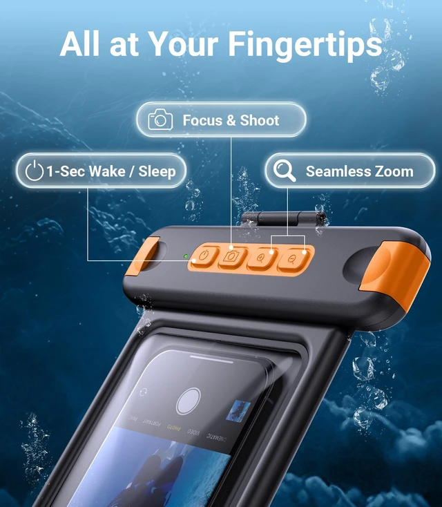 Alt view image 5 of 7 - IP68 Waterproof Phone Pouch with Bluetooth Shutter,Floating,Black | Capture Photos & Videos Underwater Hands-Free.Universal Large Case Fits Phones up to 8.5",Including iPhone Samsung Google