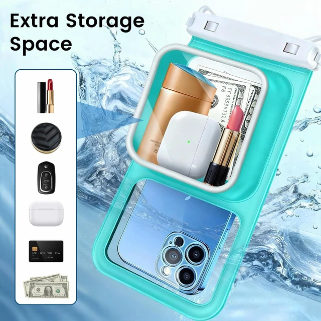 Alt view image 4 of 7 - Large Waterproof Phone Pouch, Up to 8.5" , 2 Pack-Black & Green | IPX8 Floating CellPhone Pouch, WaterProof Phone Case with Lanyard, Dry Bags for Beach Cruise Ship Essentials