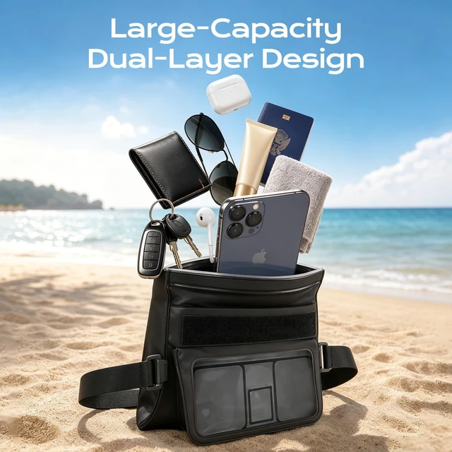 Alt view image 4 of 7 - 2 Pack Waterproof Fanny Pack, IPX8 Double Space Dry Bag Phone Pouch | Touch Screen, Waterproof Bags for Phone Passport Wallet Purse Women Men, Beach Swimming Boating Kayaking Essentials