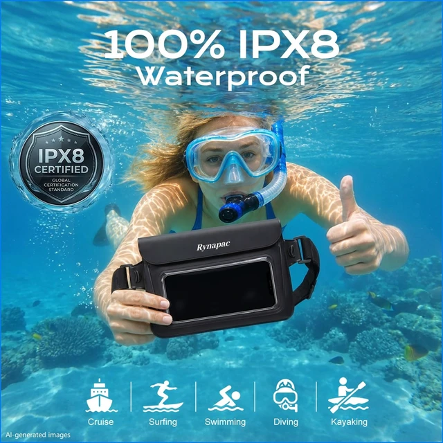 Alt view image 2 of 7 - 2 Pack Waterproof Fanny Pack, IPX8 Double Space Dry Bag Phone Pouch | Touch Screen, Waterproof Bags for Phone Passport Wallet Purse Women Men, Beach Swimming Boating Kayaking Essentials