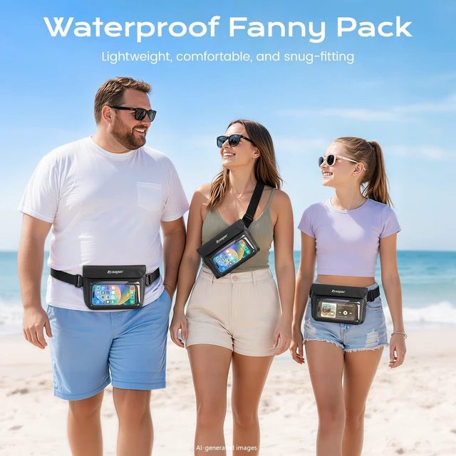 Alt view image 6 of 7 - 2 Pack Waterproof Fanny Pack, IPX8 Double Space Dry Bag Phone Pouch | Touch Screen, Waterproof Bags for Phone Passport Wallet Purse Women Men, Beach Swimming Boating Kayaking Essentials