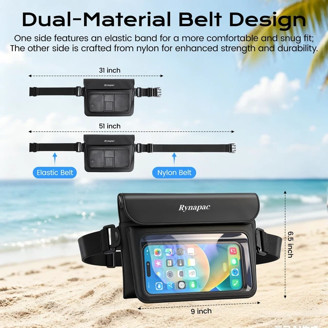Alt view image 7 of 7 - 2 Pack Waterproof Fanny Pack, IPX8 Double Space Dry Bag Phone Pouch | Touch Screen, Waterproof Bags for Phone Passport Wallet Purse Women Men, Beach Swimming Boating Kayaking Essentials