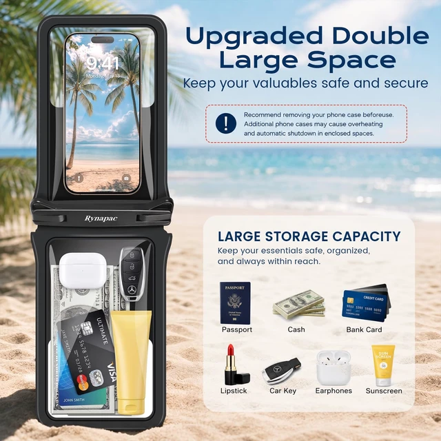 Alt view image 3 of 7 - Waterproof Phone Pouch 2 Pack, IPX8 Double Space Waterproof Phone Case with Lanyard for iPhone 18/17/16 Pro Max, Galaxy S26 Ultra, Cell Phone Dry Bag for Beach Cruise Essentials, Up to 8.5
