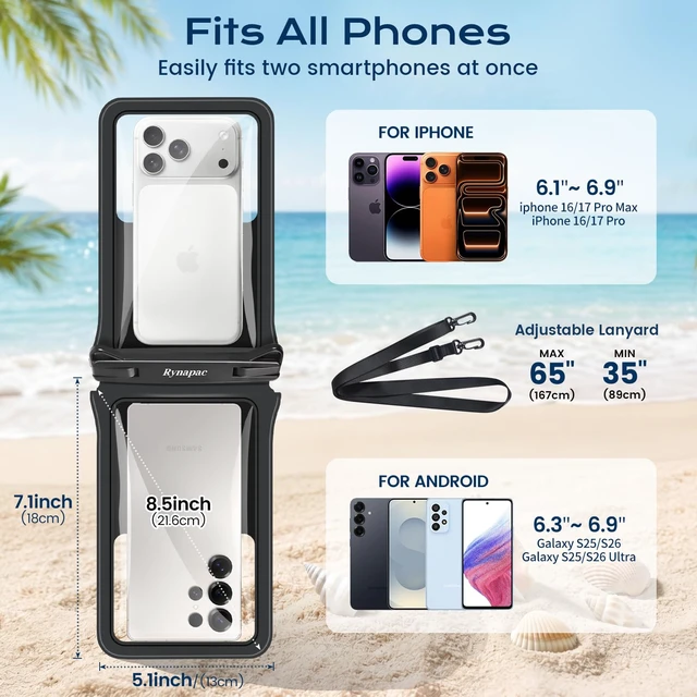 Alt view image 6 of 7 - Waterproof Phone Pouch 2 Pack, IPX8 Double Space Waterproof Phone Case with Lanyard for iPhone 18/17/16 Pro Max, Galaxy S26 Ultra, Cell Phone Dry Bag for Beach Cruise Essentials, Up to 8.5