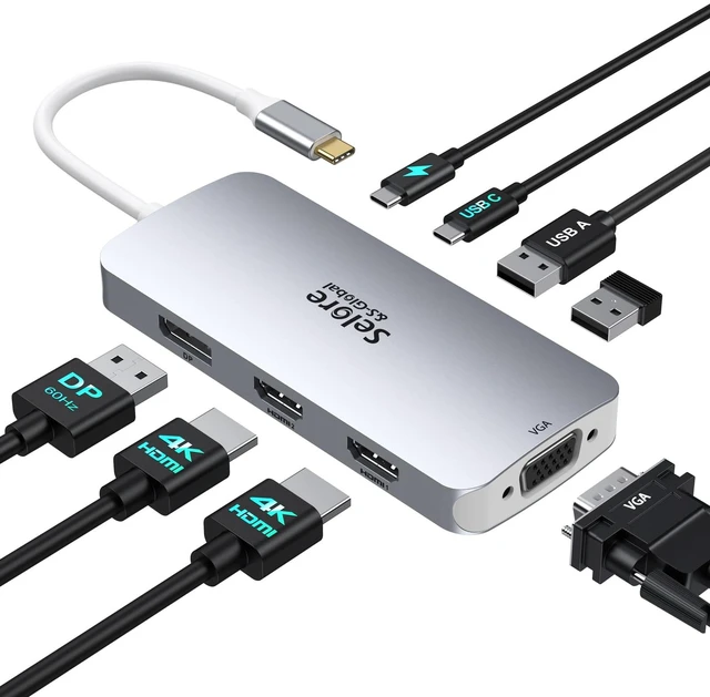 Main image of USB C Docking Station Dual HDMI Monitor Adapter Selore USB C Hub 4 Monitors | Docking Station with Dual HDMI, Displayport, VGA, 100W PD Charging, 3USB 2.0 Ports Adapter for Dell XPS,HP
