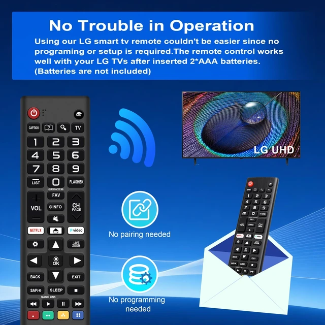 Alt view image 5 of 7 - Pack of 2 for LG TV Remote Control Replacement AKB75095307 | Universal for All LG Remote AKB75375604 AKB75675304 Compatible with All LG LCD LED OLED 3D HDTV Smart TVs - No Setup Needed