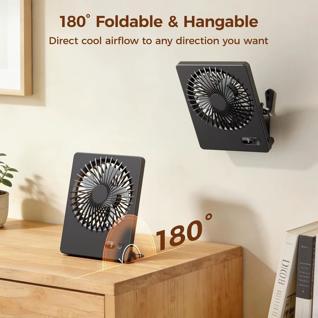 Alt view image 6 of 7 - Desk Fan Small Rechargeable Battery Table Fans for travel Ultra Quiet | 180° Tilt Folding, LED Dislay, Portable Fan Slim Design, 3 Speed Adjustable, for Office Bedroom Desktop, Cruise Essentials