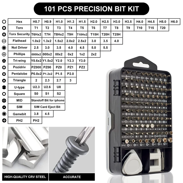 Alt view image 7 of 7 - Precision Screwdriver Set 124-Piece Electronics Tool Kit | 101 Precision Bits, Magnetic Screwdriver Set for Computer, Laptop, Cell Phone, PC, MacBook, Switch, PS4, PS5, Xbox Repair