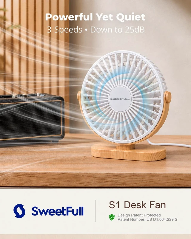 Alt view image 2 of 5 - Small USB Desk Fan, Desktop Table Fan, Quiet Office Mini - White | 5.8" Personal Fan; 3 Speeds; 360° Adjustable; 25dB; 10oz; USB Powered; Stable Base; Easy Cleaning-Home & Cooling; Retro Decor