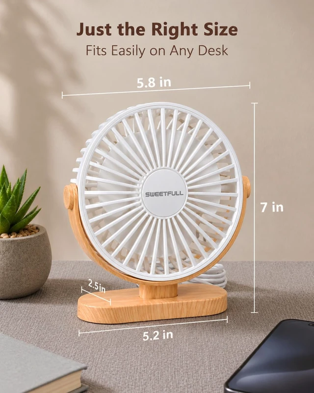Alt view image 3 of 5 - Small USB Desk Fan, Desktop Table Fan, Quiet Office Mini - White | 5.8" Personal Fan; 3 Speeds; 360° Adjustable; 25dB; 10oz; USB Powered; Stable Base; Easy Cleaning-Home & Cooling; Retro Decor