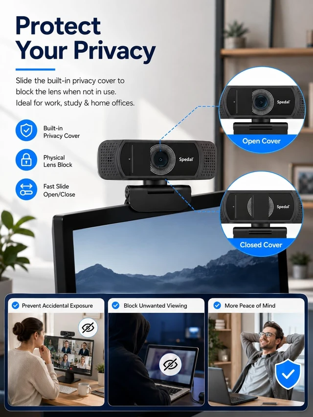 Alt view image 4 of 7 - 1080P Webcam with Microphone for Laptop and Desktop | Wide-angle web camera with auto light correction and plug-and-play setup for Zoom, video calls, streaming and classes.
