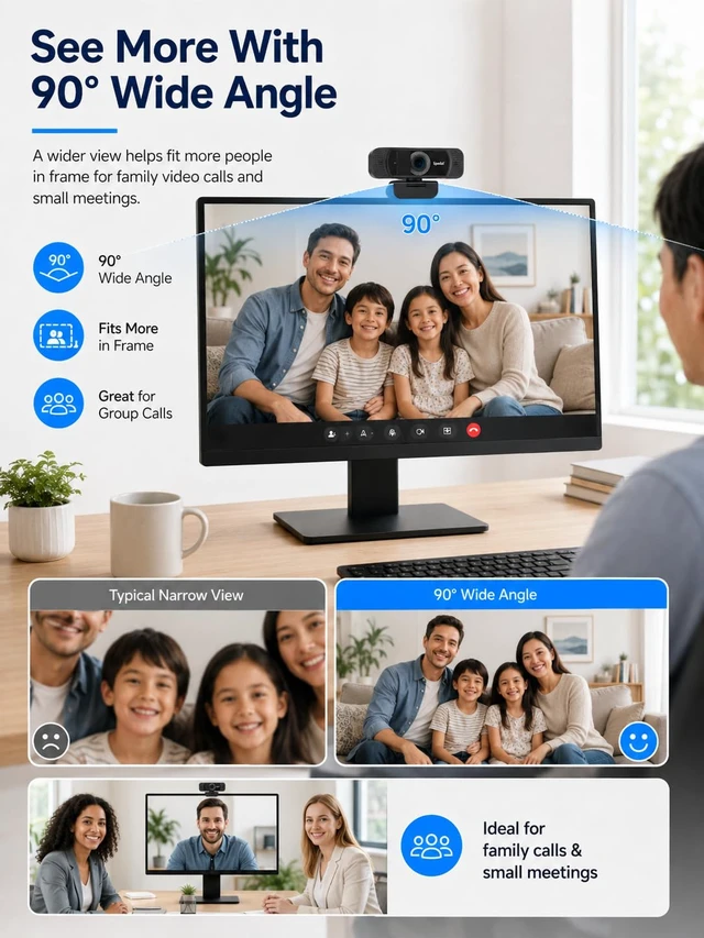 Alt view image 5 of 7 - 1080P Webcam with Microphone for Laptop and Desktop | Wide-angle web camera with auto light correction and plug-and-play setup for Zoom, video calls, streaming and classes.