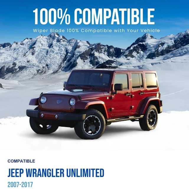 Alt view image 2 of 6 - Silbak Wiper Blade Set compatible with Jeep Wrangler Unlimited 2007-2017, Front and Rear 3-Piece, Driver 15 in, Passenger 15 in, Rear 14 in
